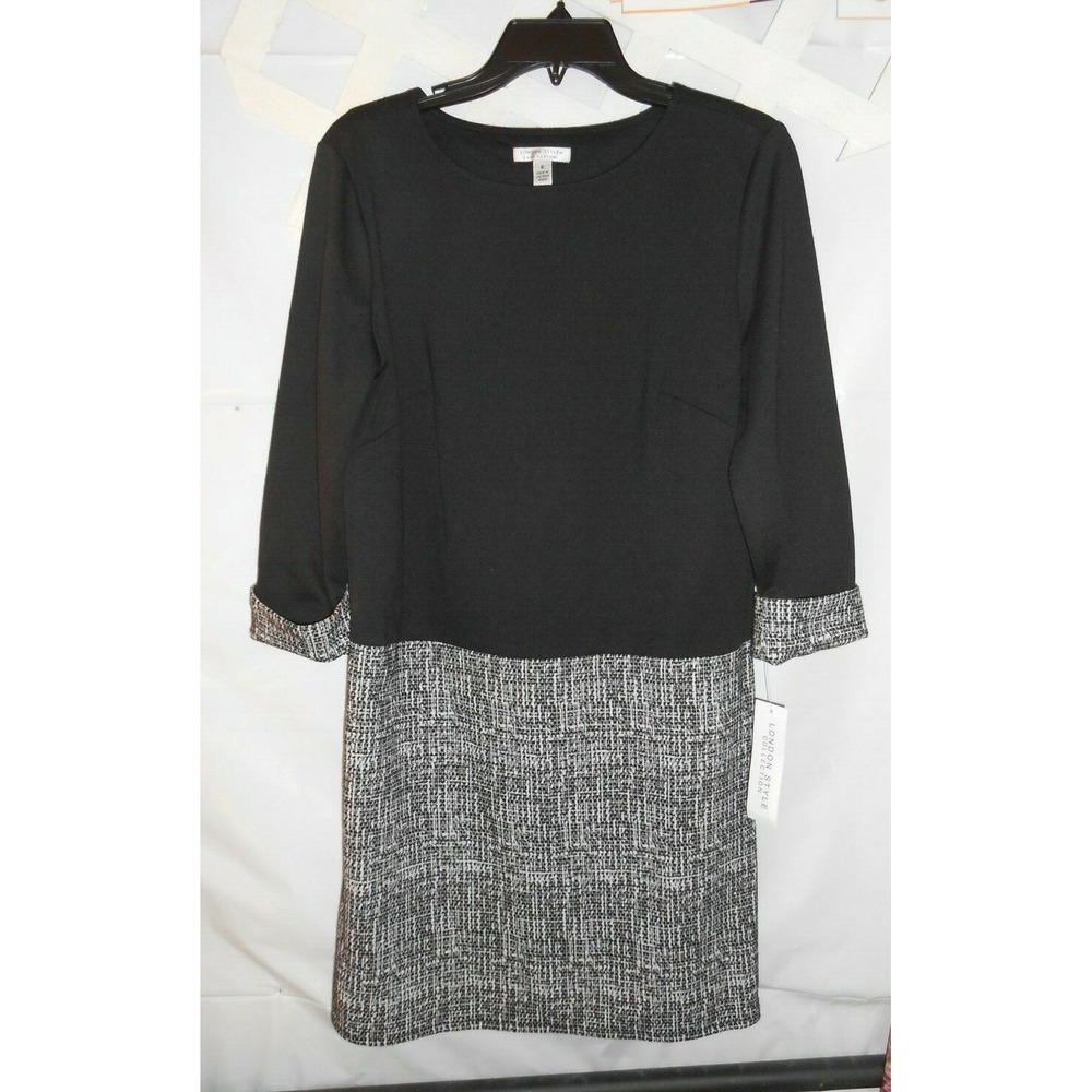 NEW London Style Collection Black/White sz 12 Fold 3/4 Sleeve Knee Length Dress!